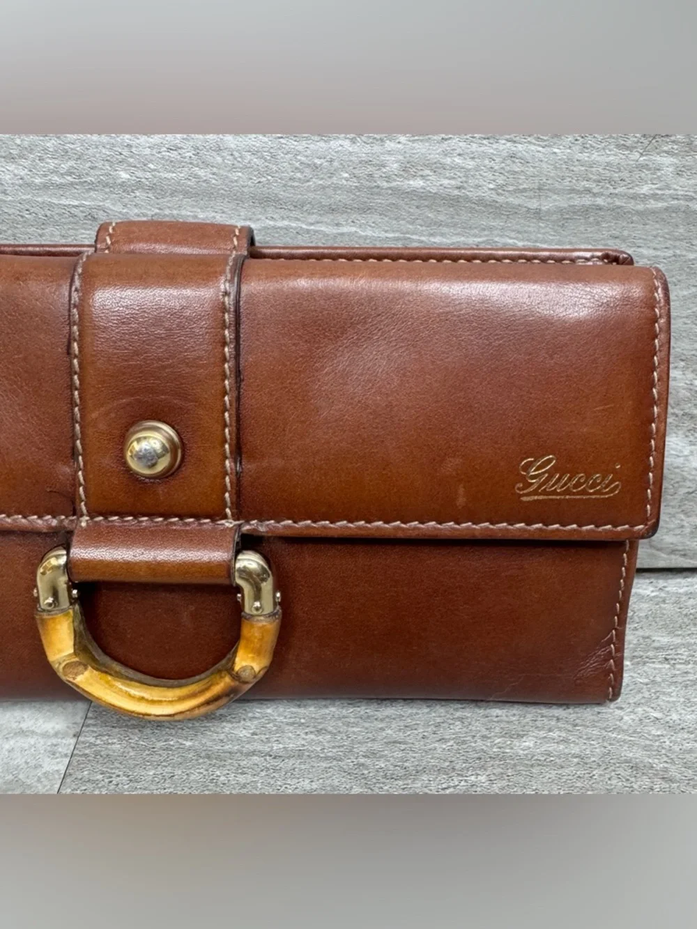 Gucci Bamboo Ring Continental Clutch Check Wallet Vintage - Picture 2 of 15